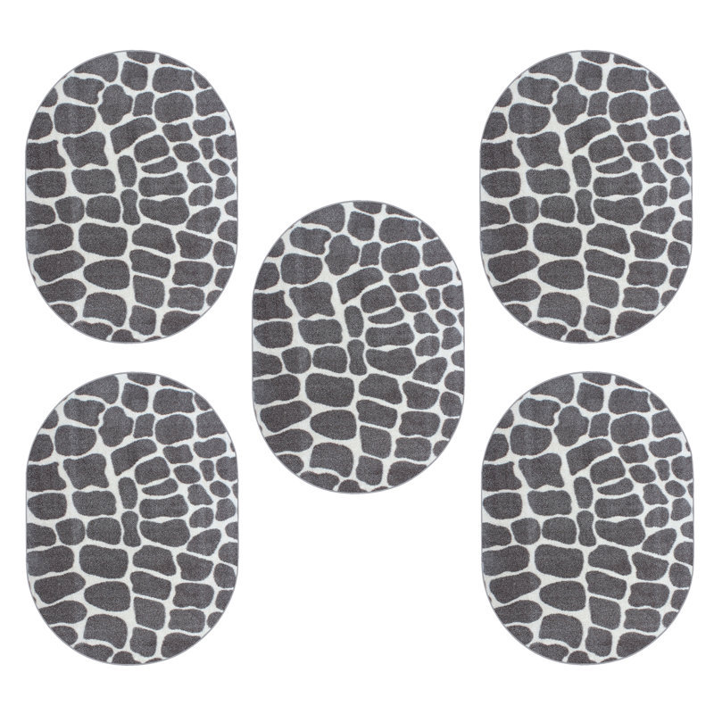 Ensemble de tapis touffetés en nylon gris clair Guglielmina, Ovale 2 pi x 4 pi