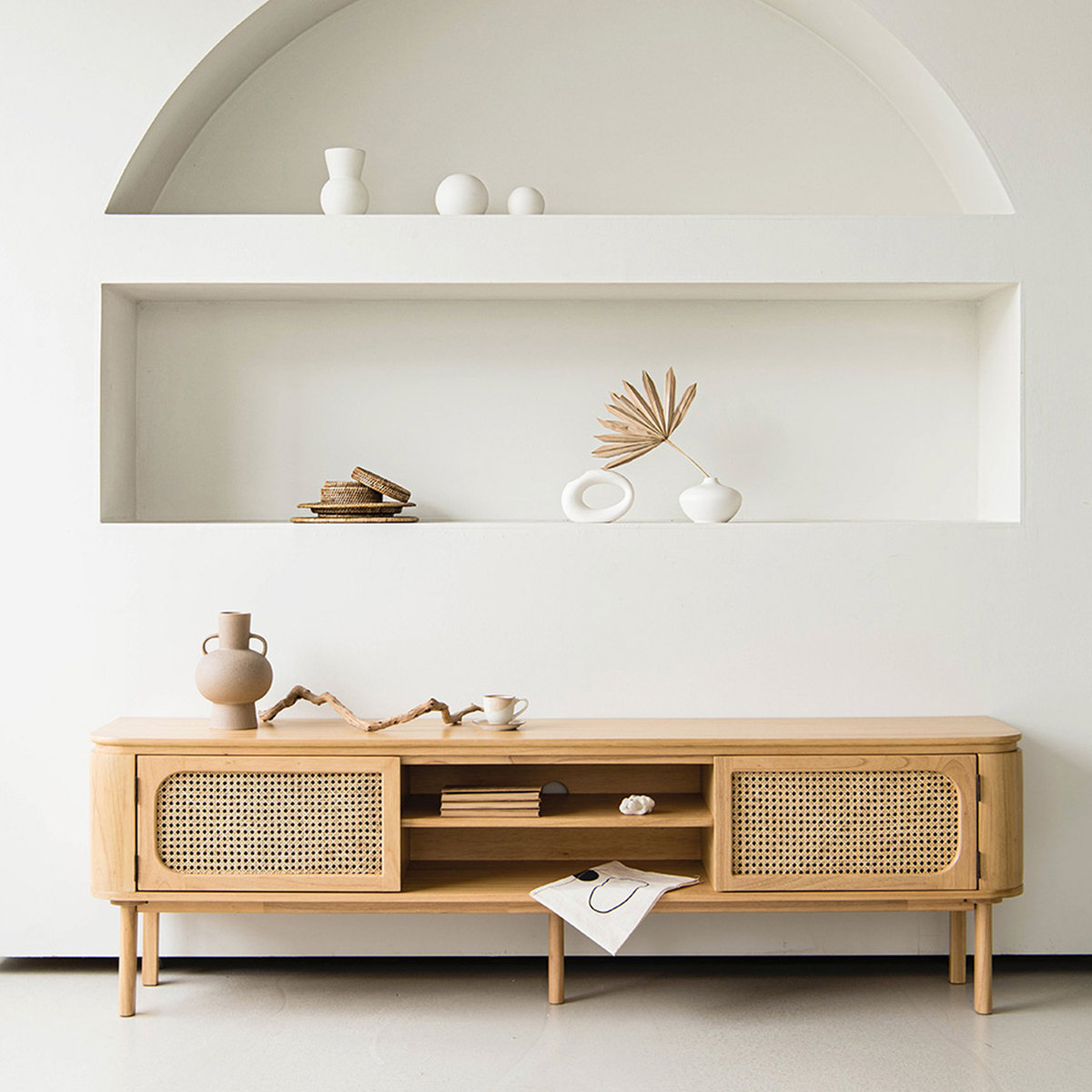 STAR BANNER Japanese Style Solid Wood Rattan TV Cabinet Small 70.86'' Media Console | Wayfair