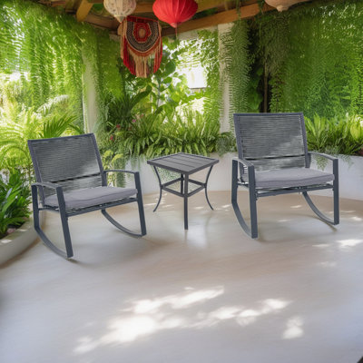 Ensemble berçant d'extérieur 3 pièces avec table, structure en fer résistant aux intempéries, ensemble bistro de patio compact