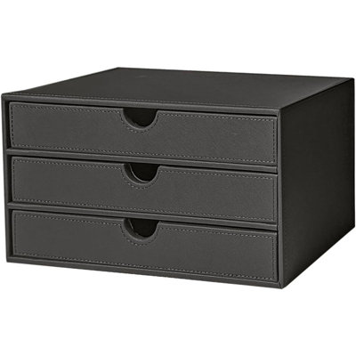 Easy Organization, File Cabinet Document Storage Box with 3-Drawer, Office Desktop Filing Organizer, Elegant Grey
