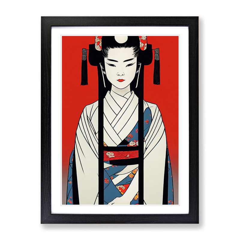 Awesome Geisha - Single Picture Frame Painting, 64cm H x 46cm W x 2cm D, Black Framed