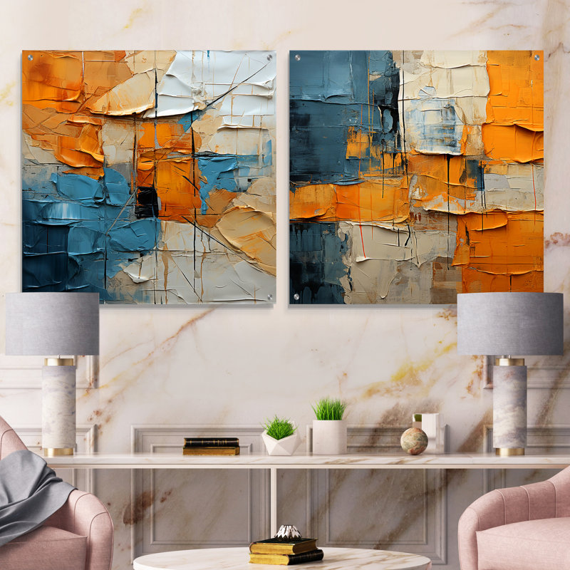 «Rhythmic Abstraction II», ensemble de 2 peintures murales abstraites en acrylique, H 16 po x l 33 po