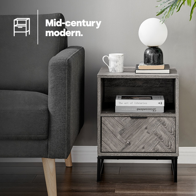 Sled End Table with Built-In Outlets, Dark Grey