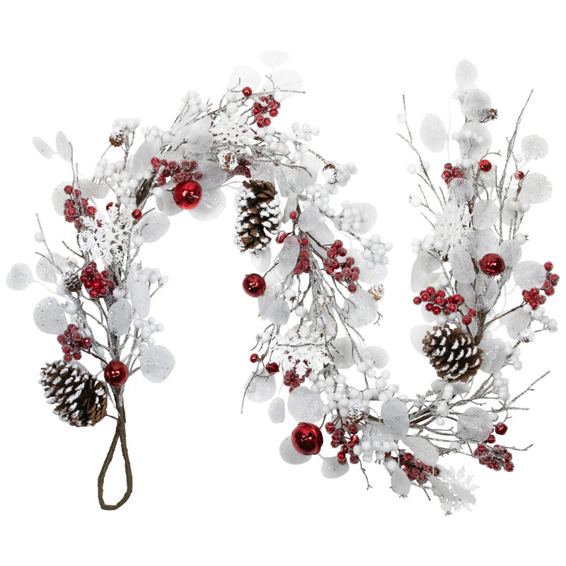 Berries And Snowflakes Artificial Christmas Garland - 6' X 8" - Red And White - Unlit