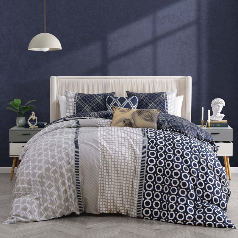 Bebejan Vertigeo 100% Cotton Sateen 5 Piece Reversible Comforter Set, King Comforter + 4 Additional Pieces