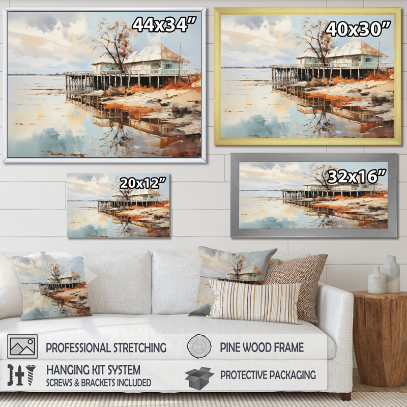 «Pier Weathered Memories I», reproduction sur toile, H 34 po x l 44 po, Cadre flottant noir