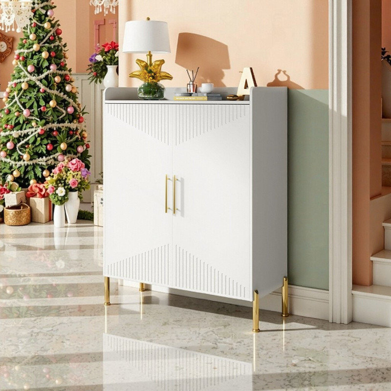 35.43 Inch 6-Tier Entryway Shoe Storage Cabinet With Doors Metal Legs & Adjustable Shelves, White
