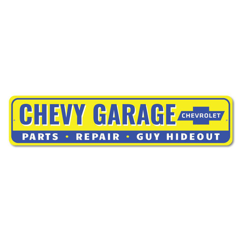 Enseigne en aluminium Chevy Garage Hideout, H 4 po x l 18 po x P 0,04 po