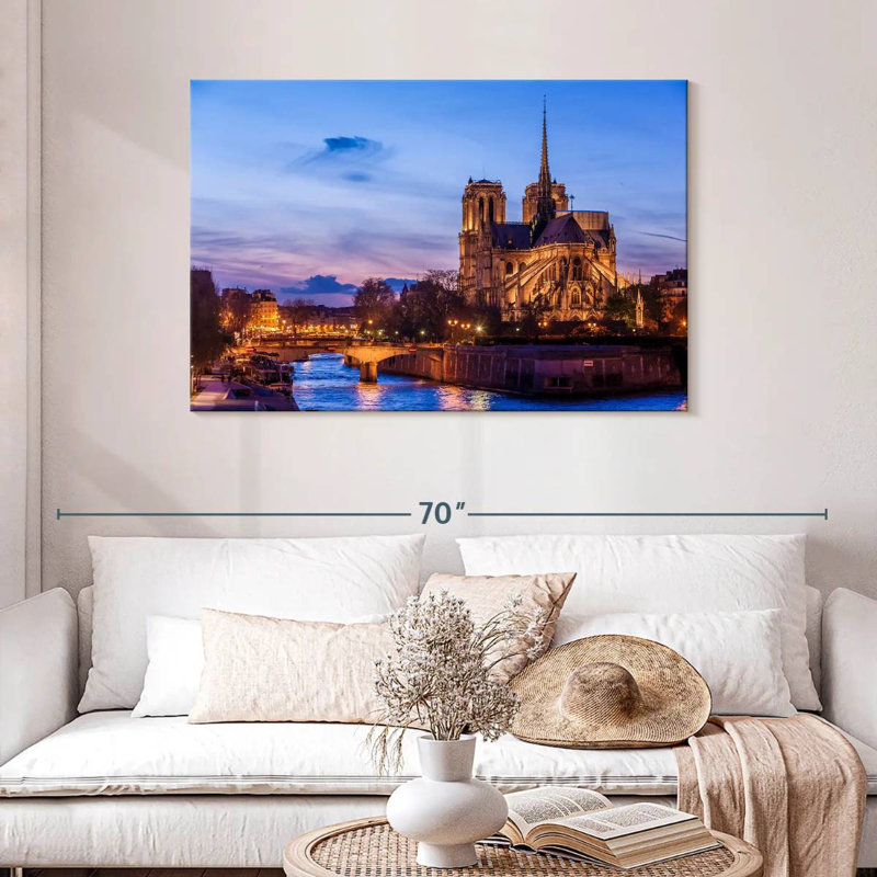 Kavia Notre Dame à Paris la nuit, H 30 po x l 45 po