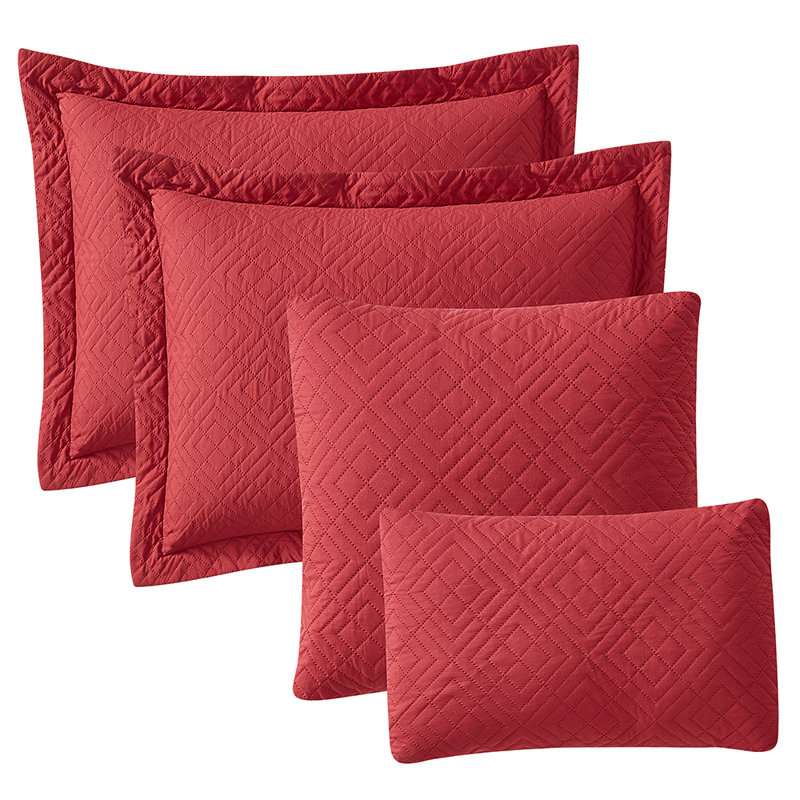 Diamond Weave Premium Microfiber Reversible Quilt Set, Burgundy Red, Queen Quilt + 2 Standard Shams + 2 Euro Shams