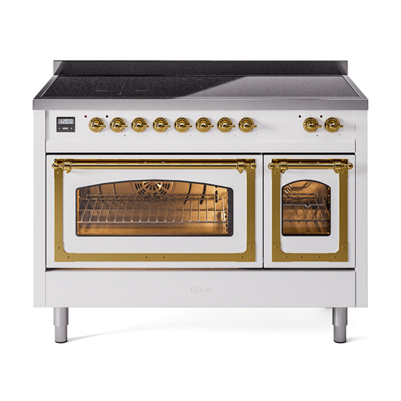 ILVE Nostalgie II Noblesse 48 in Induction Range, White/Brass