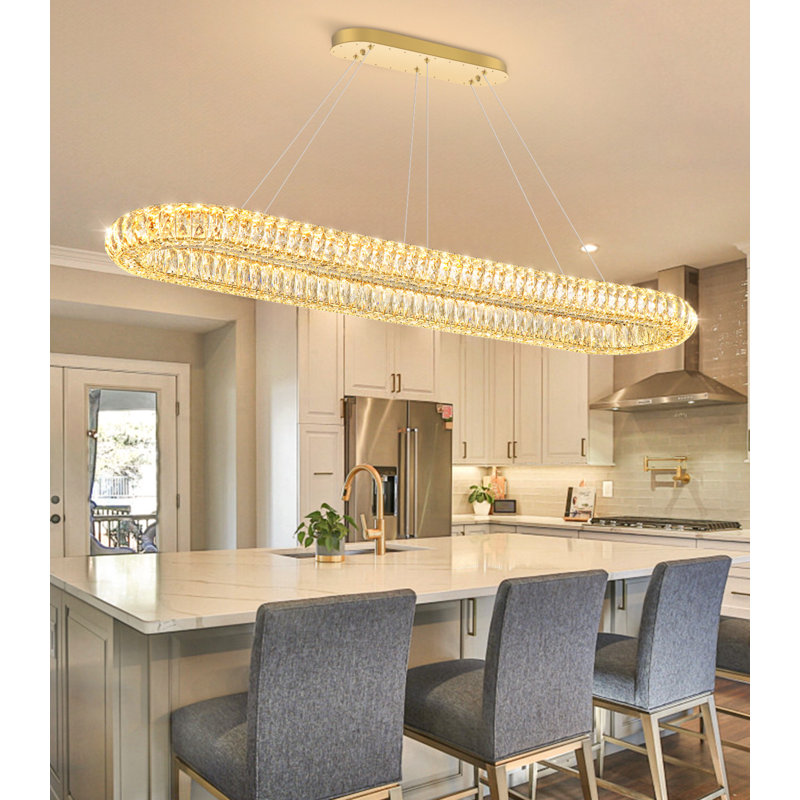 Lustre ovale moderne en cristal, Doré, 47"