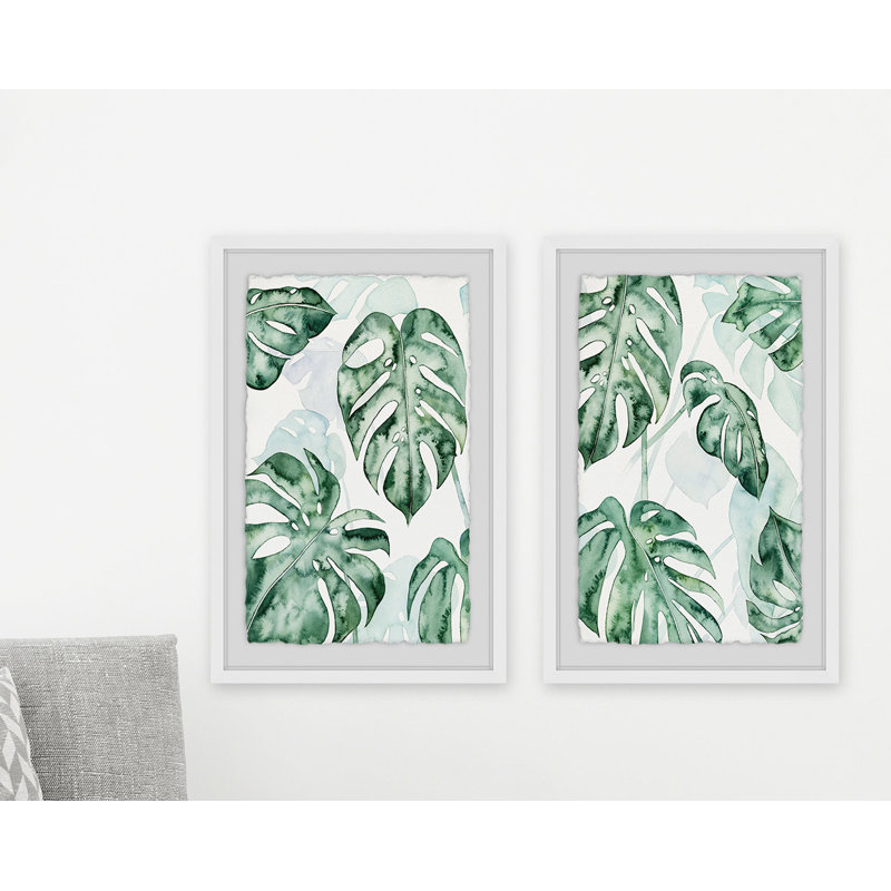 «Split Leaf III» par Marmont Hill - ensemble de 2 reproductions sur toile, H 18 po x l 12 po, Cadre flottant blanc