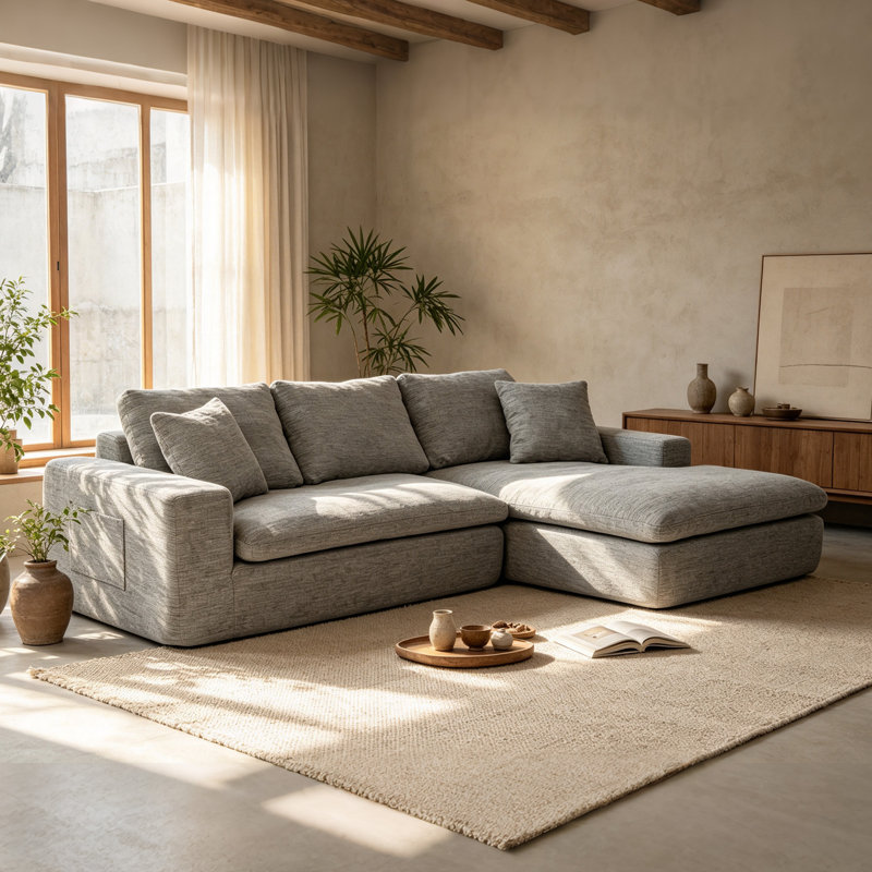 Canapé d'angle moderne gris foncé de 234 cm avec méridienne, Gris chenille, Orienté à droite