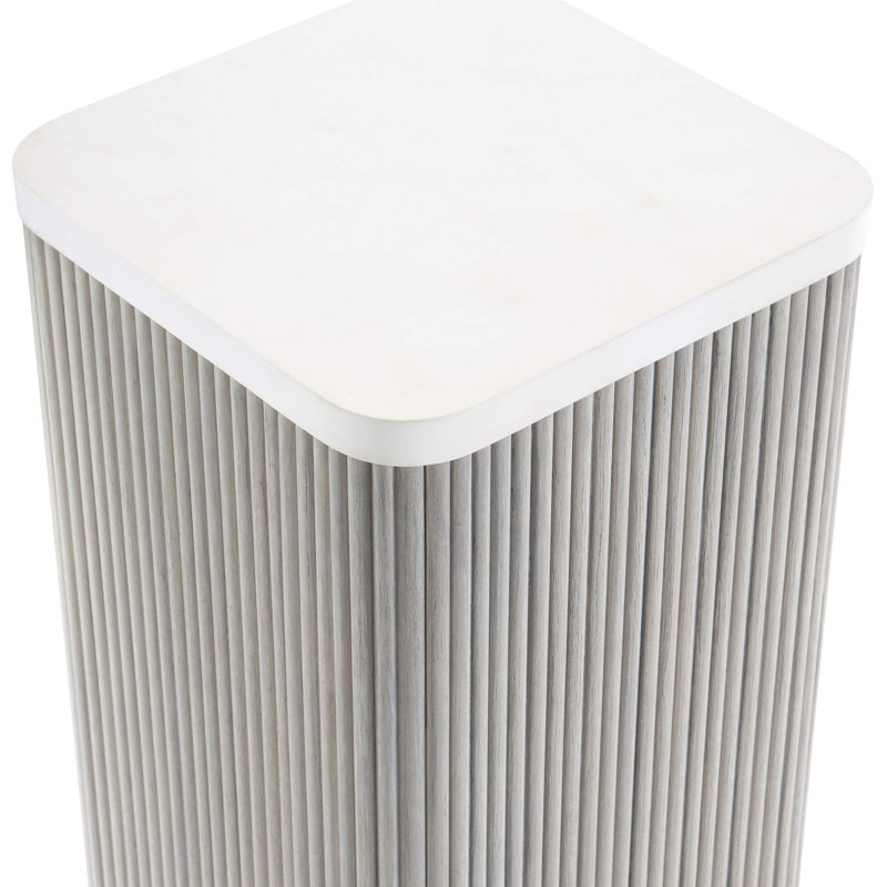 Transitional Faux Stone Top Square Accent Table in Gray/White