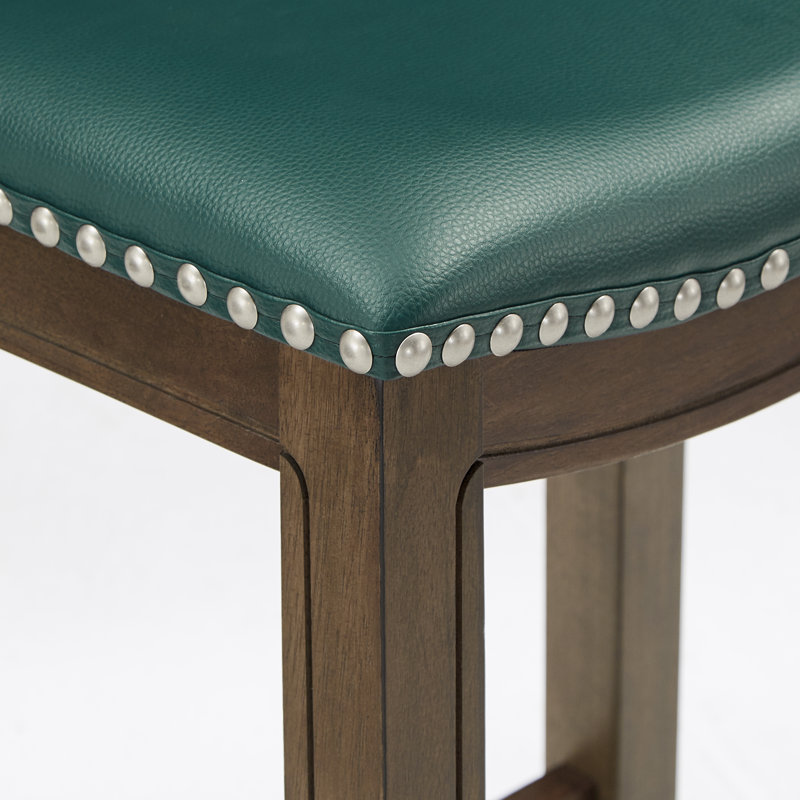Zackery Upholstered Counter Stool with Solid Wood Frame, Green, Short Stool (19.5" Seat Height)