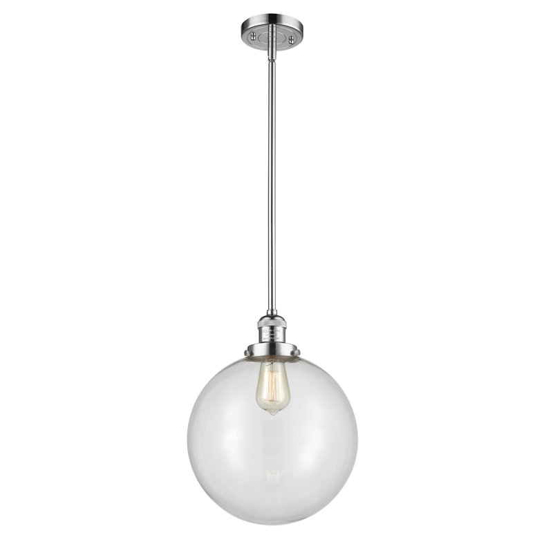 Luminaire suspendu sphère simple à 1 lumière Clermont, Chrome poli, Incandescent, Transparent