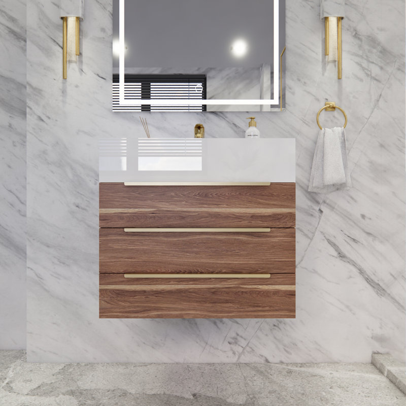 Glasgow 24'' Single Bathroom Vanity with Acrylic Top, Dark White Oak