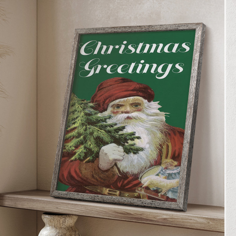 «Retro Santa Claus II», reproduction encadrée - bois massif, H 30 po x l 24 po