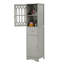 Armoire de salle de bain haute, armoire de rangement autoportante avec tiroir et porte en acrylique, armoire de rangement de salle de bain pour la maison-743366824