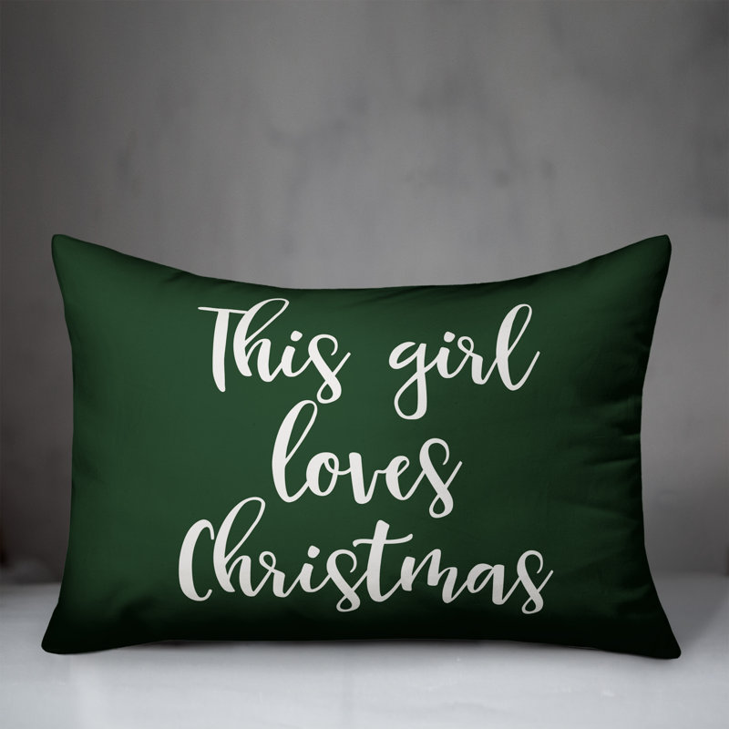  this Girl Loves Christmas Lumbar Pillow, Dark Green