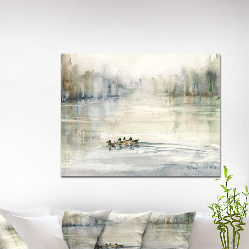 Canard, art mural, reproduction de peinture à l'huile, étang, H 30 po x l 40 po x P 1,5 po