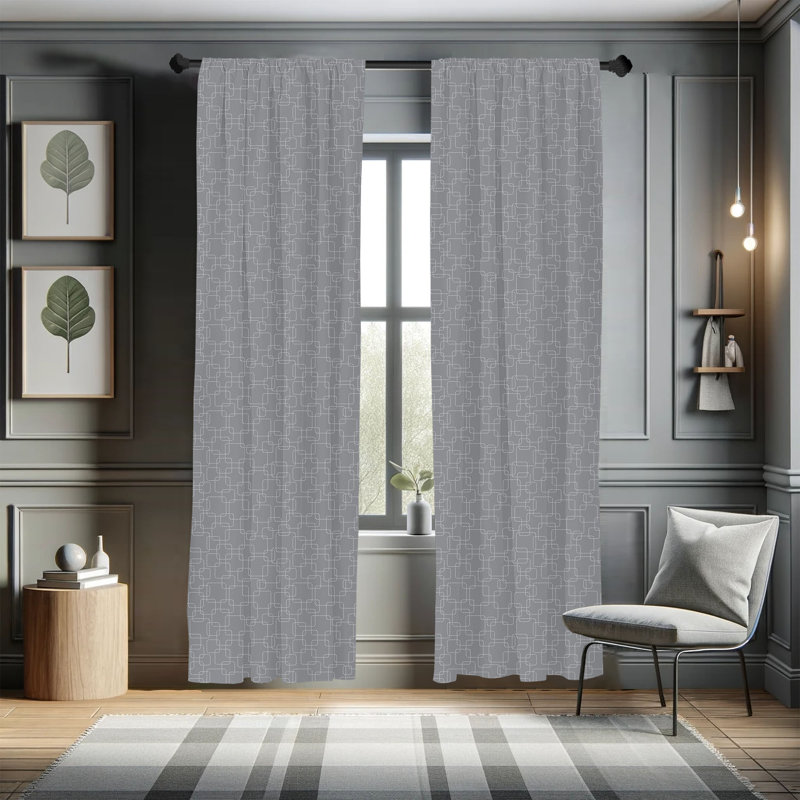 Geometric Semi-Sheer Rod Pocket Sliding Panel, 28" x 95"