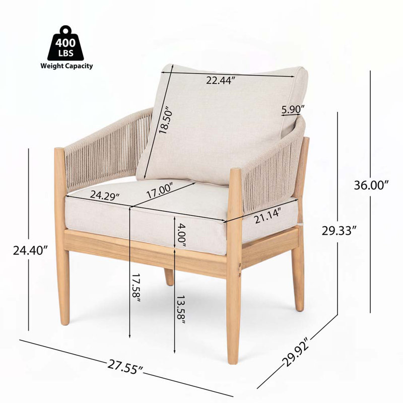 Fauteuil club d'extérieur en bois d'acacia, Brun clair / naturel