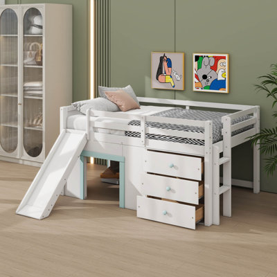 Full-Sized Low Elevated Bed With Slide, Storage Drawers And Dual Doors