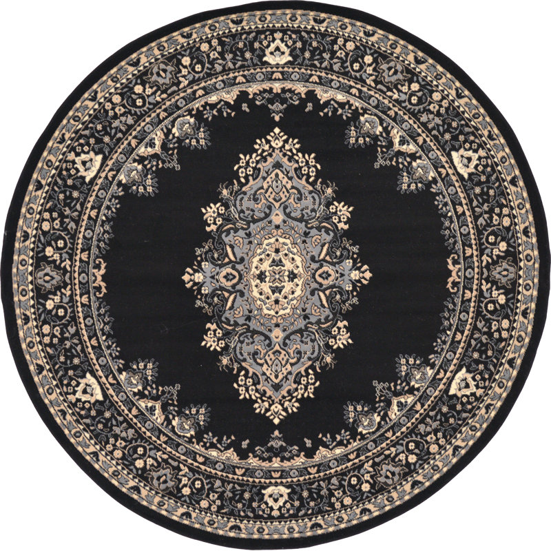 Balthrop Oriental Indoor Rug, Round 7'10", Black