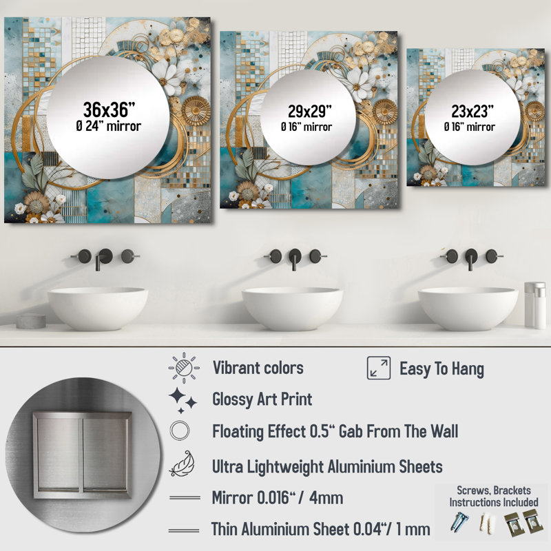 Glanti - Miroir décoratif floral carré pour chambre à coucher, 29 po x 29 po