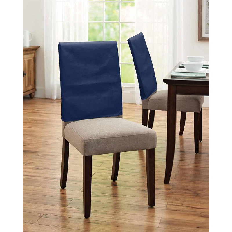 Housses de chaises de salle à manger - Bleu marine - Ensemble de 4, lin-polyester, rustique moderne, protecteur de dossier, 20 po x 19 po