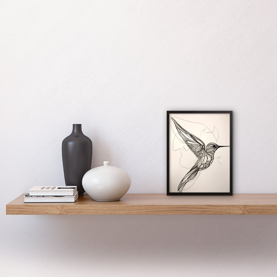 Humming Bird in Flight Line Portrait - Single Picture Frame Art Prints