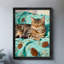 Chat noir encadré rétro avec motif floral, impressions sur toile de style rétro-1296228985