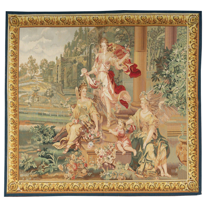 Hand-Knotted High-Quality Cream and Green Area Rug