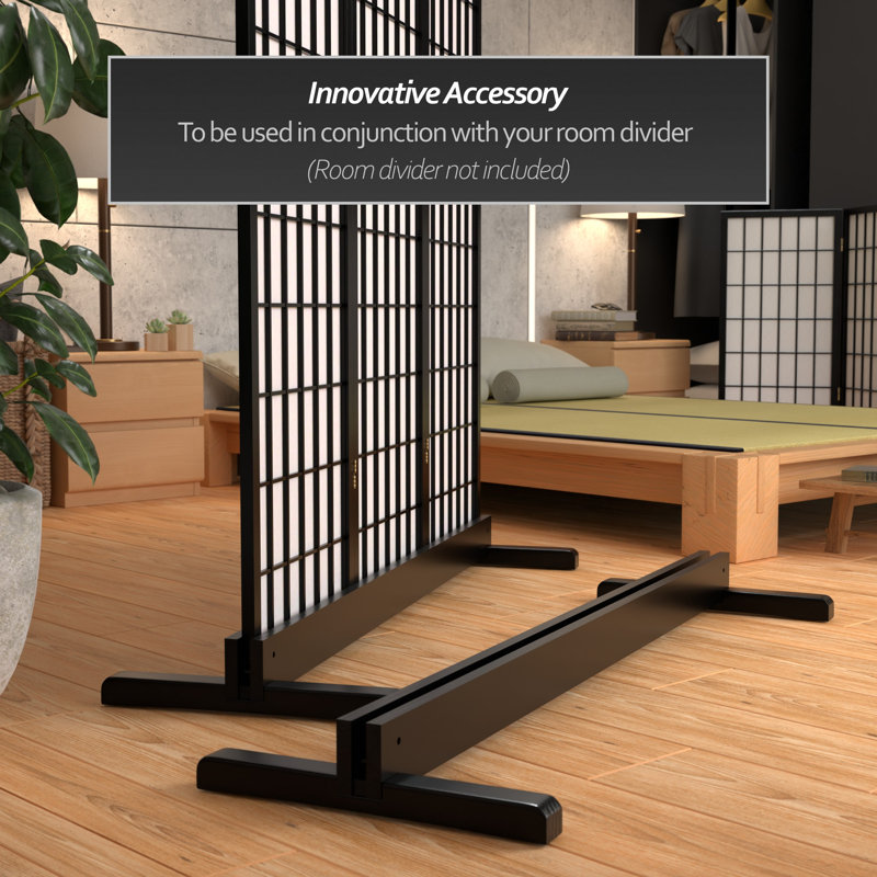 Room Divider Stand - Walnut - 3 Panel, Black, 4" H x 53" W x 19.5" D