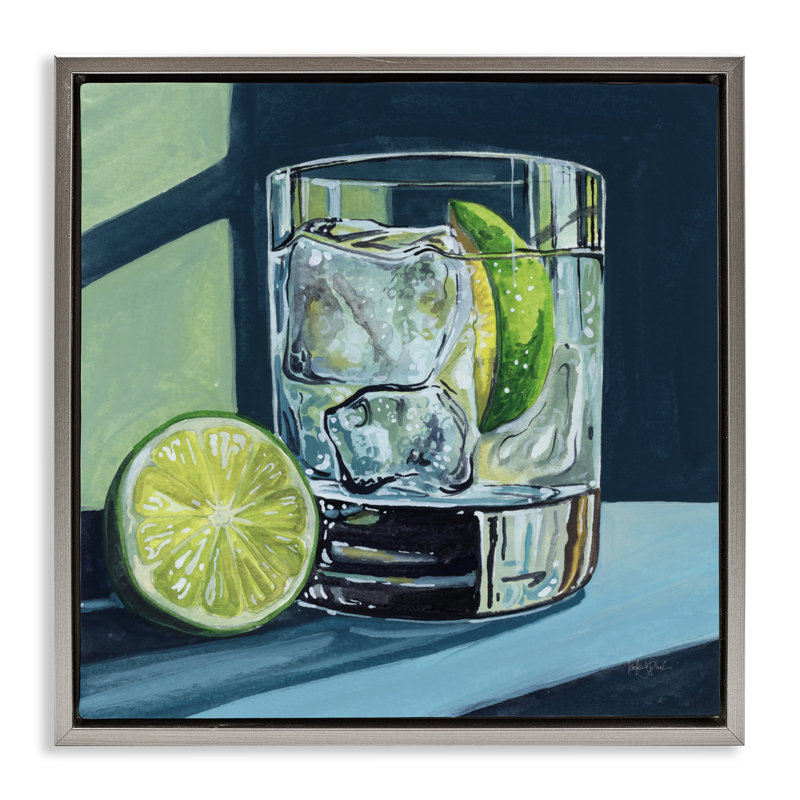 Cadre flottant cocktail Lime & Gin Tonic, design par Kate Jarvik Birch, H 25 po x l 25 po, Cadre flottant gris lustré