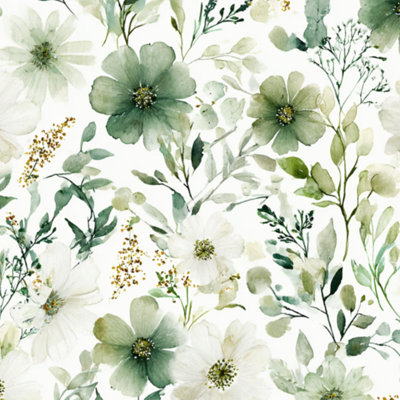 Papier peint auto-adhésif à peler et coller aquarelle vert blanc délicat à motif botanique à détails de contact amovible pour armoires de cuisine de chambre à coucher 17,7 po x 118 po