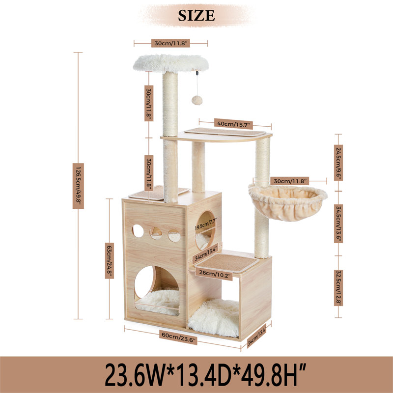 Biff 50" Cat Tree Tower for Indoor Cats,Multi-Level Cat Tower,Cat Condo for Large Cats,Sky Castle with 2 Cozy Cat Condos
