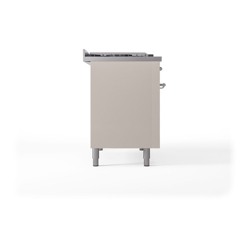 ILVE Nostalgie II Noblesse 48 in Dual Fuel Range, 8 Burner, Griddle, Natural Gas, Antique White/Chrome