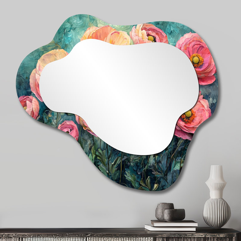 Summer Symphony Of Ranunculus Field I - Ranunculus Asymmetrical Decorative Mirror, Traditional irregular Wall Mirror, Printed on Metal