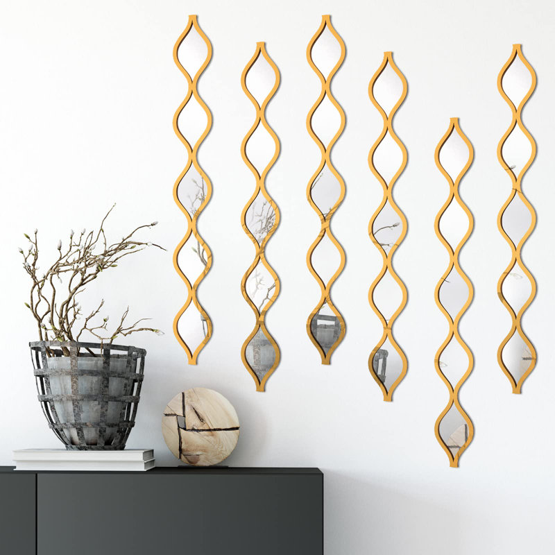 6 Pcs Acrylic Teardrop Mirror Decor - Narrow Wall Decor Boho Vintage Wall Art For Apartment Home Living Room Bathroom Bedroom Hallway (Gold Edge)