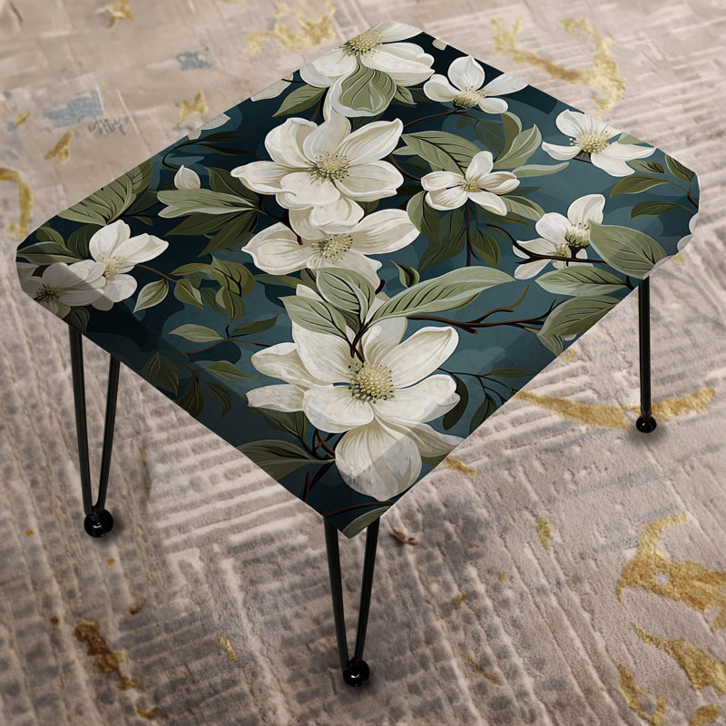 Repose-pieds rectangulaire gris et blanc en forme d'orchidée