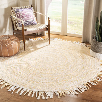 Tapis rond en coton tissé à plat à la main beige Holbeach