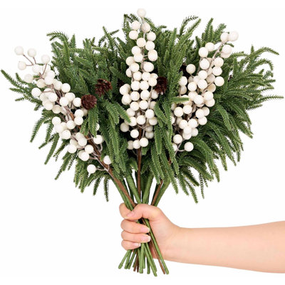 12 Pack Artificial  Pine Branches Christmas Artificial Pine Stems With  Berry Stems Fake Pine Needles Picks For Vase DIY Crafts Garland Wreath Xmas Indoor Home Decor