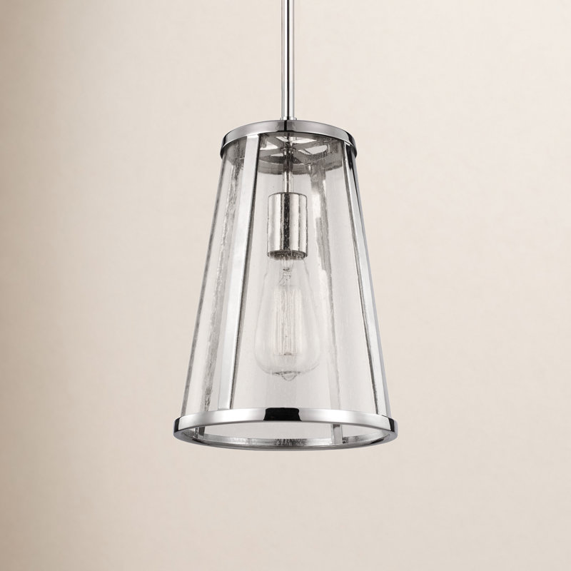 1 - Light Single Pendant, Polished Nickel, 12" H x 8" W x 8" D