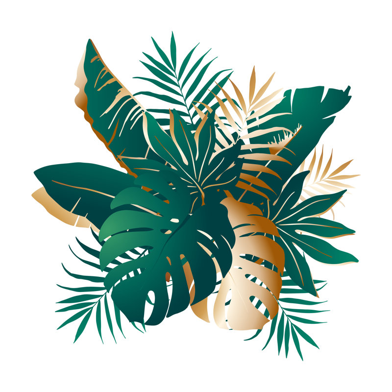 Green And Golden Palm Leaves by Olga Beliaeva - Wrapped Canvas Print, 30cm H x 30cm W