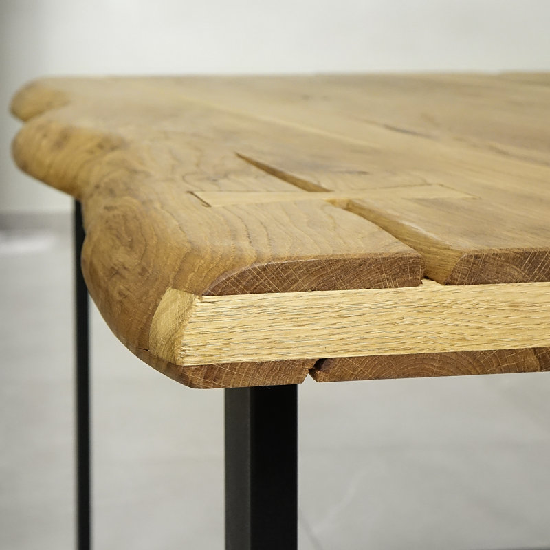 Nielsen Oak Unfinished Solid Wood Top Metal Base Dining Table, Natural Oil, H80 x L120 x W40cm