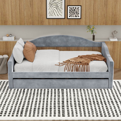 Twin-Size Velvet Daybed with Tufted Detail and Built-in USB Charging Station