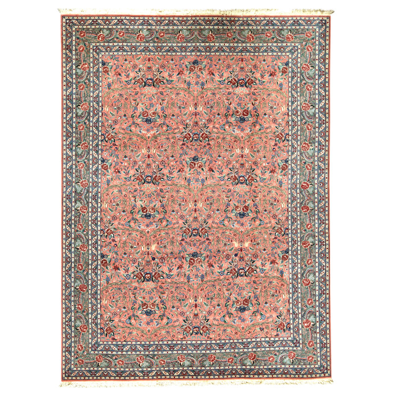 Hand Knotted Wool Oriental Area Rug in Rose And Green